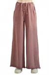 Mittoshop Mineral Wash Elastic Waist Wide Leg Pants In Faded Plum In Pink