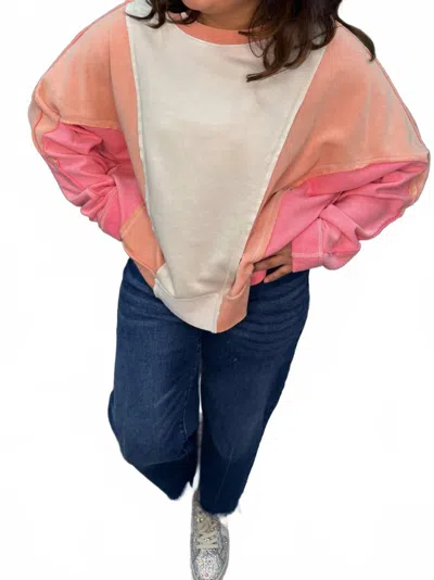 Mittoshop Mix Long Sleeve Oversized Top In Coral In Pink