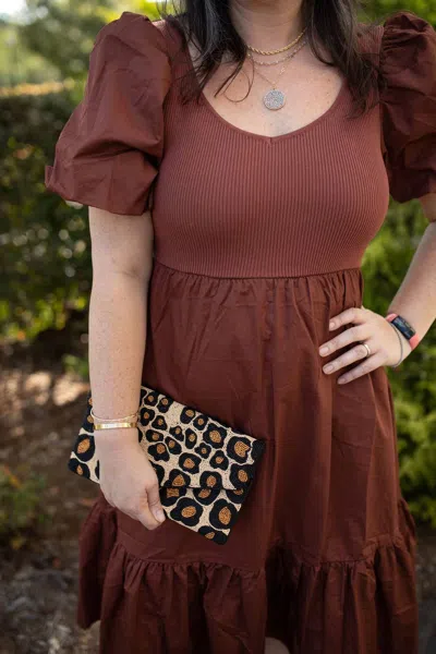 Mittoshop Mix Media Puff Sleeve Midi Dress In Cognac In Green