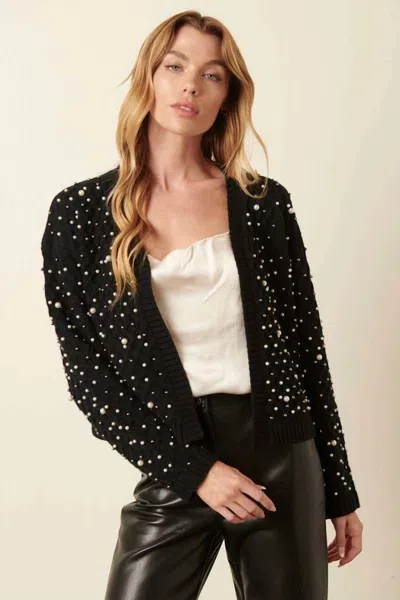 Mittoshop Pearl Trim Open Front Cardigan In Black