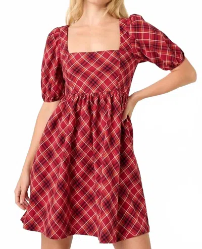 Mittoshop Puff Sleeve Babydoll Mini Dress In Checkered In Purple