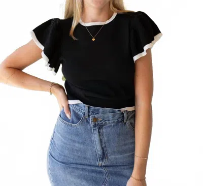 Mittoshop Refined Ruffle Crew Neck Top In Black In Brown