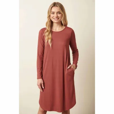 Mittoshop Rib Knit Long Sleeve Round Neck Mini Dress In Marsala In Neutral
