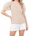 Mittoshop Round Neck Puff Short Sleeve Top In Taupe