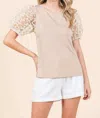 Mittoshop Round Neck Puff Short Sleeve Top In Taupe In Grey