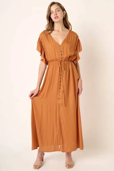 Mittoshop Ruffle Sleeve Detail Maxi Dress In Ginger In Brown