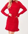 Mittoshop Rylee Ruffle Lace Mock Neck Mini Dress In Red In Red