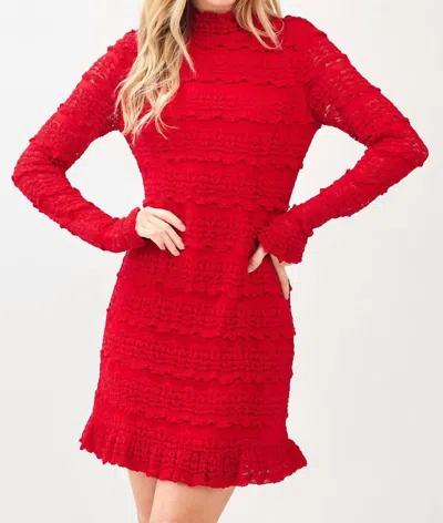 Mittoshop Rylee Ruffle Lace Mock Neck Mini Dress In Red