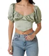Mittoshop Satin Sweetheart Crop Top In Sage In Multi