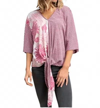Mittoshop Short Kimono Sleeve Striped Top In Burgundy In Pink