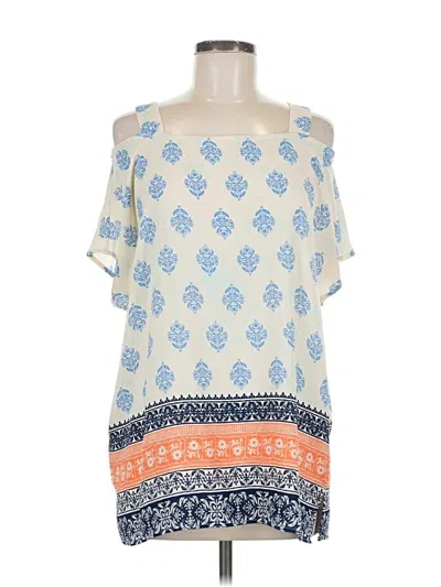 Pre-owned Mittoshop Short Sleeve Top Blue Cold Shoulder Neckline Tops