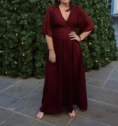 Mittoshop Smocking Detail Maxi Dress In Wine In Burgundy