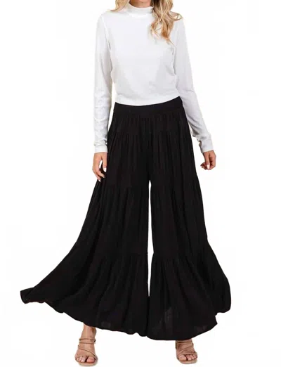 Mittoshop Tier Detail Smocked Elastic Waist Wide Leg Pants In Black