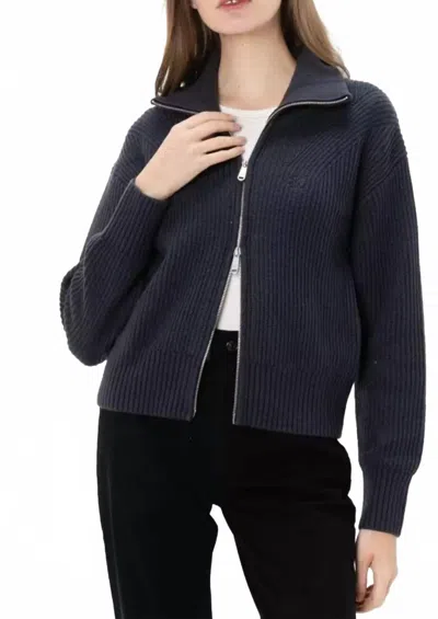 Mittoshop Two Way Zip Sweater In Black In Blue