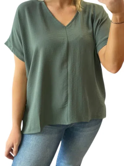 Mittoshop V-neck Woven Top In Light Hunter In Multi