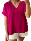 Mittoshop V-neck Woven Top In Magenta In Pink