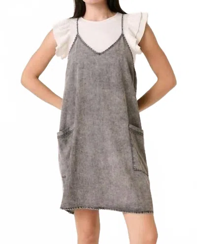 Mittoshop Washed Denim Dress In Acid Black In Gray