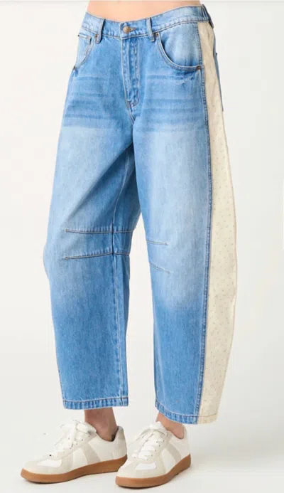 Mittoshop Wide Barrel Pants In Oatmeal & Denim In Blue