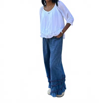 Mittoshop Wide Leg Trimmed Blueberry Pants In Blueberry Indigo In Multi
