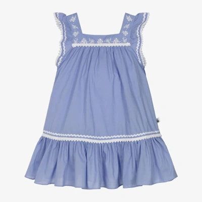 Mitty James Kids' Girls Blue Embroidered Cotton Dress