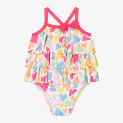 Mitty James Kids' Girls White Ruffled Heart Swimsuit In Pink