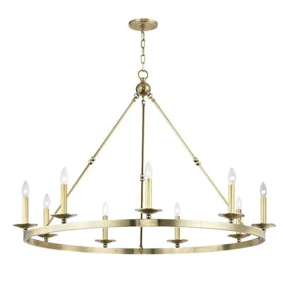 Mitzi Allendale 9 - Light Candle Style Wagon Wheel Chandelier In Aged Brass