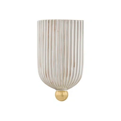 Mitzi Amira 6.25 Inch Wide 1 Light Wall Sconce In Aged Brass/ceramic Fluted Cream In Neutral