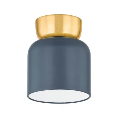 Mitzi Batya 1 Light Flush Mount By Zoe Feldman X  In Aged Brass,slate Blue