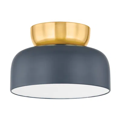 Mitzi By Hudson Valley Mitzi Batya 13" Wide Aged Brass And Slate Blue Ceiling Light