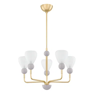 Mitzi By Hudson Valley Mitzi Doreen 27.25 In 5 Lt Chandelier Aged Brass/soft Peignoir