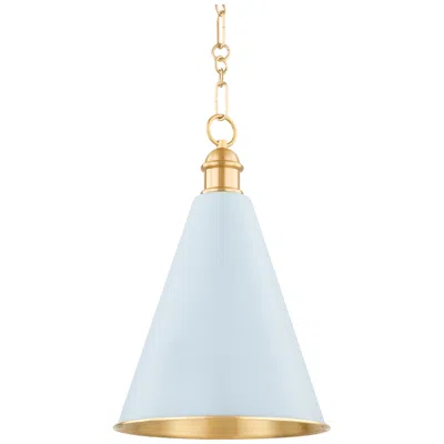 Mitzi By Hudson Valley Mitzi Fenimore 12.5" Wide Modern Aged Brass And Soft Blue Cone Pendant