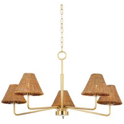 Mitzi By Hudson Valley Mitzi Issa 40" Wide Aged Brass And Rattan 5-light Chandelier
