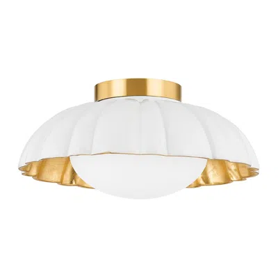 Mitzi By Hudson Valley Mitzi Penelope 14"w Aged Brass And Satin White Ceiling Light