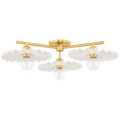 Mitzi By Hudson Valley Mitzi Tinsley 11 3/4" Brass And Cream Ceramic Ceiling Light