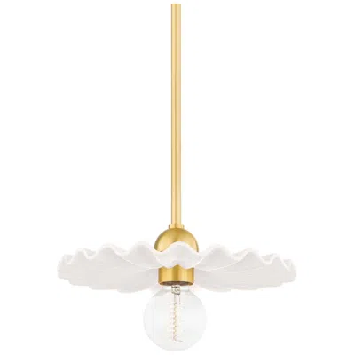 Mitzi By Hudson Valley Mitzi Tinsley 33" Wide 1-light Brass And Cream Ceramic Pendant