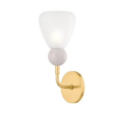 Mitzi Doreen Wall Sconce In Frosted;aged Brass,soft Peignoir;laiton Vieilli,peignoir Doux