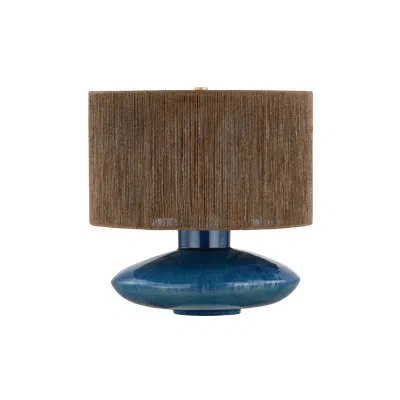 Mitzi Enya 17 Inch Wide 1 Light Table Lamp In Aged Brass/ceramic Shadow Amphora In Navy