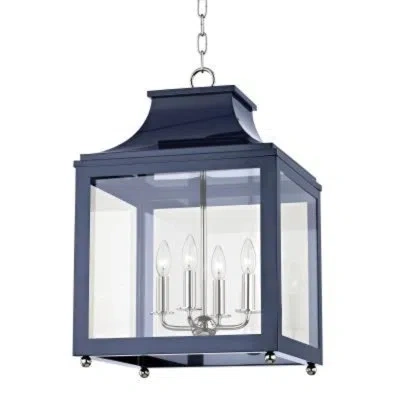 Mitzi Hudson Valley Lighting H259704l-pn/nvy Leigh Pendants, 4-light, 60w, Polished Nickel/navy Finish, Cl In Blue