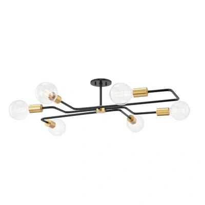 Mitzi Jena 6 Light Semi Flush In Aged Brass,textured Black