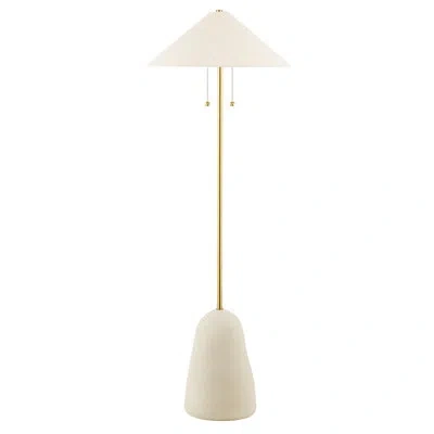 Mitzi Maia Floor Lamp By Eny Lee Parker In Aged Brass,ceramic Textured Beige