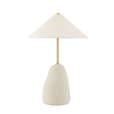 Mitzi Maia Table Lamp By Eny Lee Parker In Aged Brass,ceramic Textured Beige
