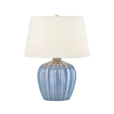 Mitzi Myla 15.75 Inch Wide 1 Light Table Lamp In Aged Brass/ceramic Spring Lake In Blue