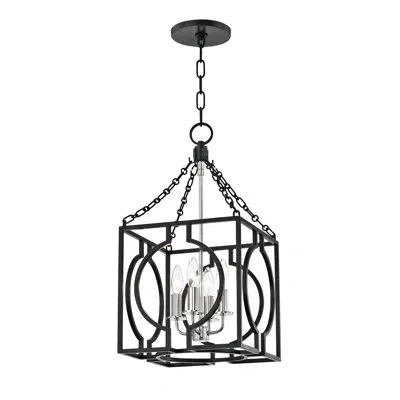 Mitzi Octavio 4 - Light Lantern Square Pendant In Aged Iron,polished Nickel