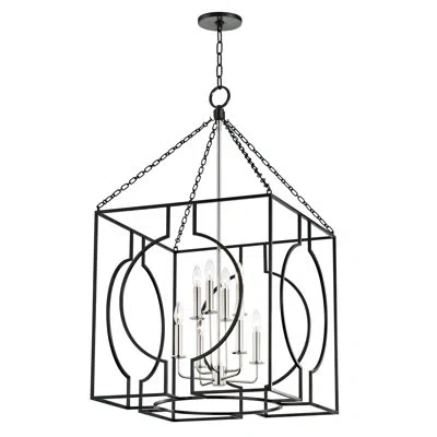 Mitzi Octavio 8 - Light Lantern Square Chandelier In Aged Iron,polished Nickel