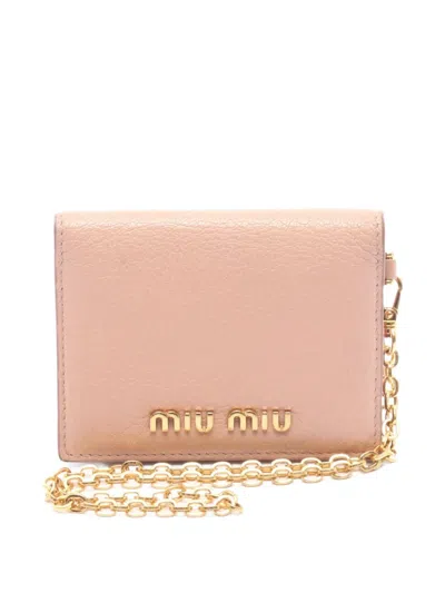 Pre-owned Miu Miu 00s Madras Chain-strap Card Case In Pink