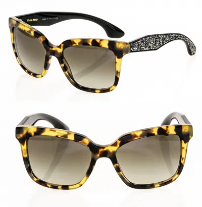Pre-owned Miu Miu 09p Pave Evolution Mu09ps Rectangle Black Brown Crystal Rock Sunglasses In Gray