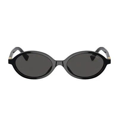 Miu Miu Logo Round Sunglasses In Black
