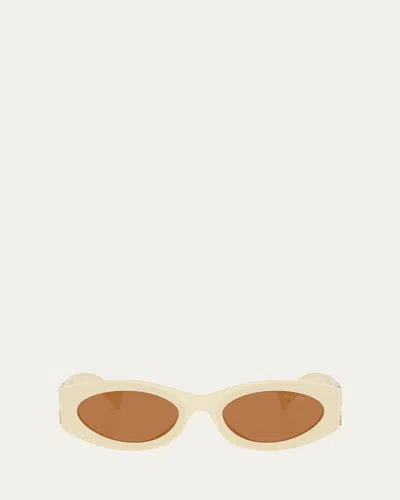 Miu Miu 0mu 11ws Acetate Oval Sunglasses In Brown