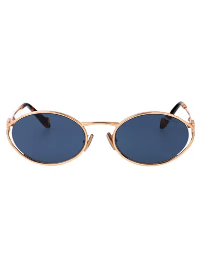 Miu Miu Womens Pink Mu 52ys Round-frame Branded-arm Metal Sunglasses In Dark Blue