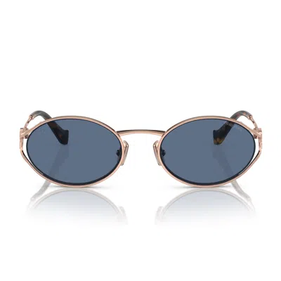 Miu Miu Womens Pink Mu 52ys Round-frame Branded-arm Metal Sunglasses In Dark Blue